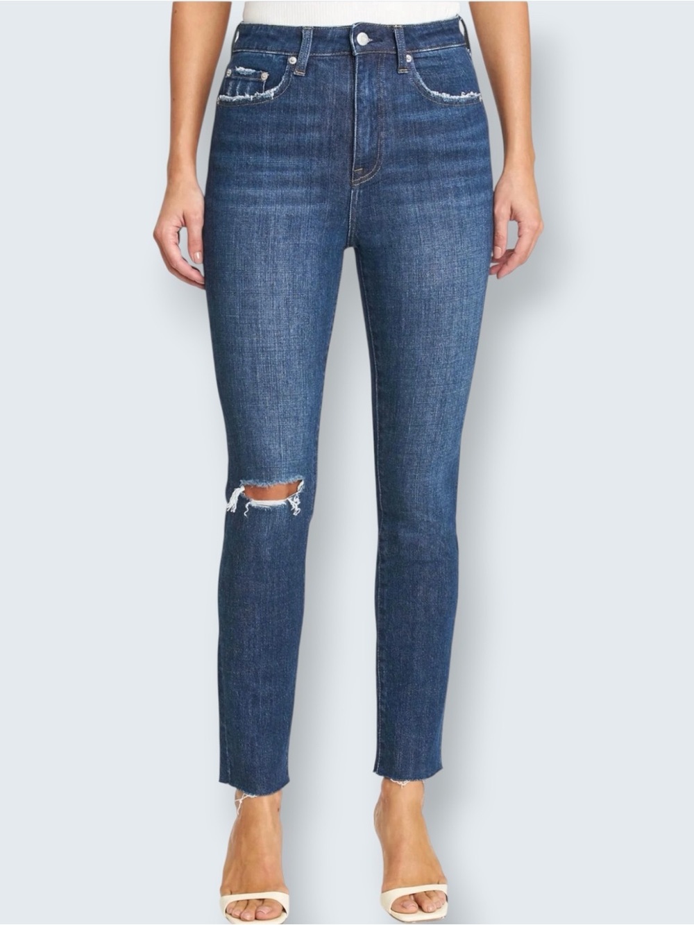 Pistola Cara High Rise Skinny Jeans Distressed Raw Hem Essex Wash Size 25